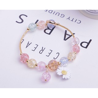 (HCM) Vòng Tay Hoa Cúc Pha Lê Vân Nứt Phối Kiềng EBI Co Giãn