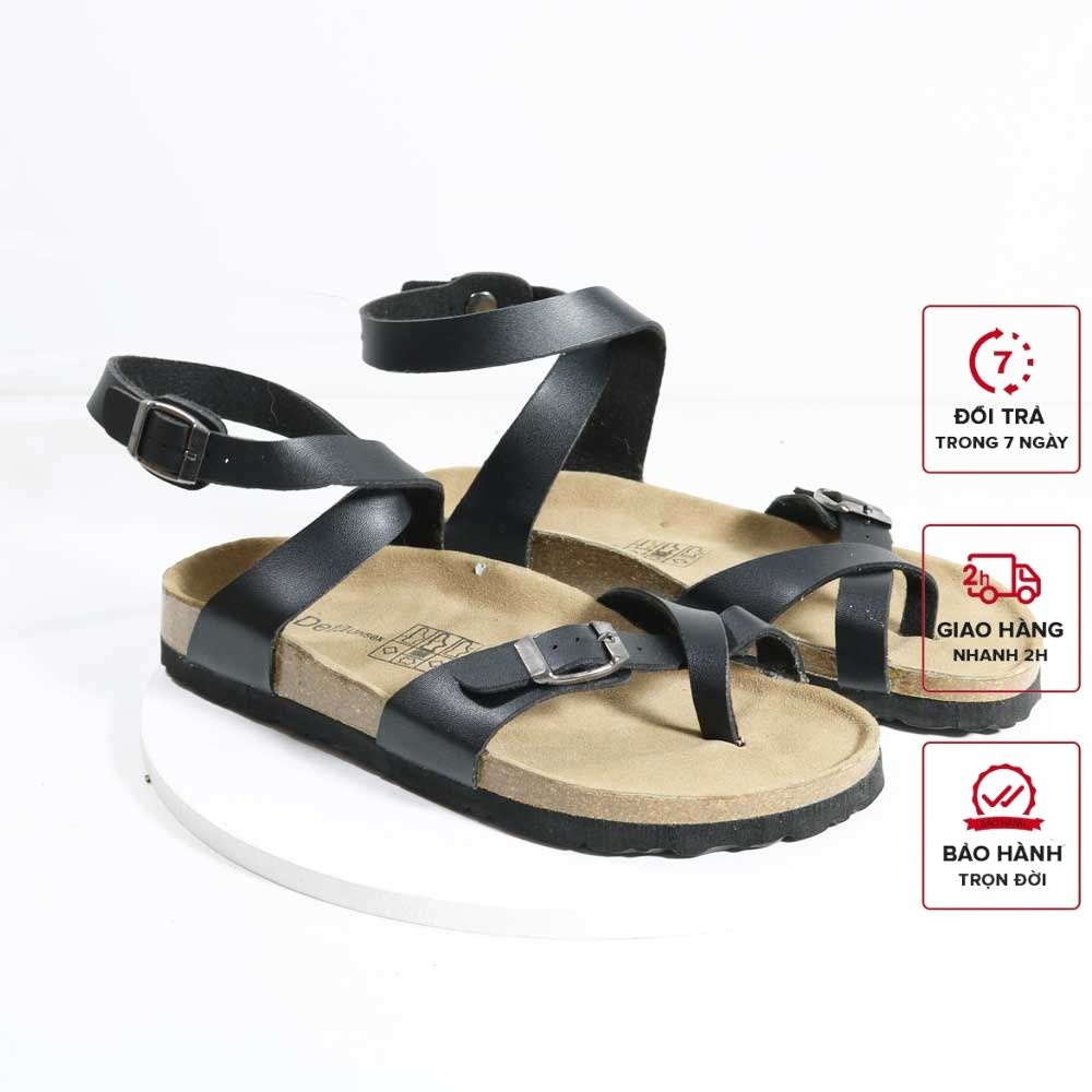 Giày Sandal Nữ Đế Bằng Xỏ Ngón Đế Trấu Màu Đen Detaunisex Mã SATA20D