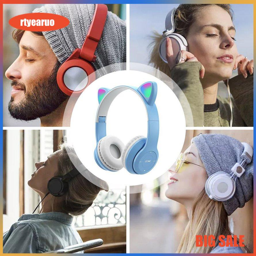 ✨Tai Nghe Chụp Tai Bluetooth P47✨Tai mèo phát sáng Tai nghe âm thanh nổi song phương Tai nghe công suất thấp