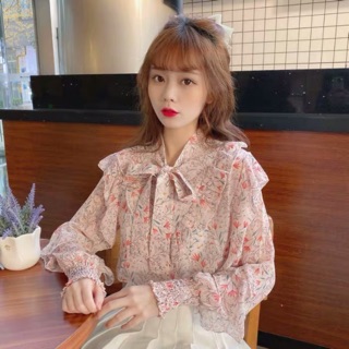 Order-Áo sơmi tay dúm xinh xắn tiểu thư có ảnh thật
