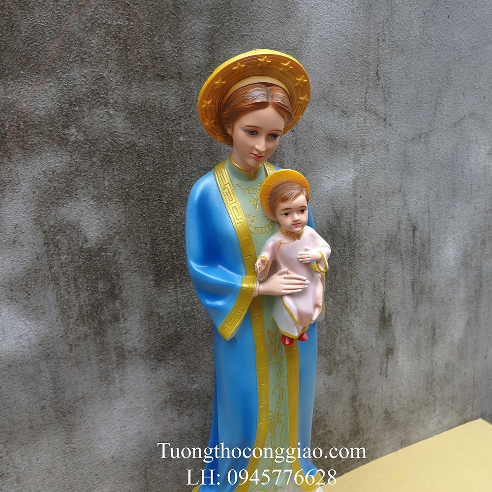 Tượng Đức Mẹ La Vang Việt Nam  xanh 50cm Composite