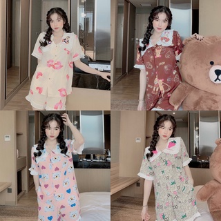 Bộ Pijama Nữ Tay ngắn quần đùi Lụa Mango Cao Cấp Chất Vải Mềm Siêu Thoáng Mát