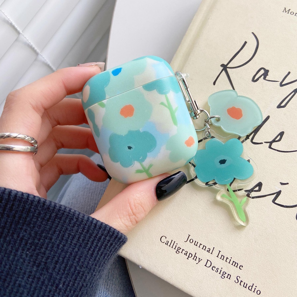 Vỏ Bảo Vệ Hộp Sạc Tai Nghe AirPods 1 2 pro 3 2021 gen3 Bluetooth Không Dây Chất Liệu Tpu Silicon Mềm Họa Tiết Hoa Màu Xanh Lá Sáng Tạo