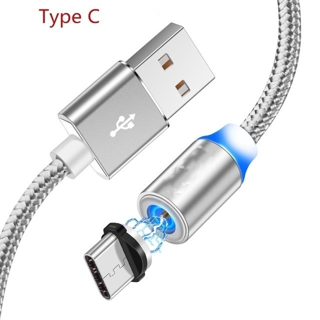 Cáp Sạc Từ Hút Nam Châm Đầu Iphone/Microusb/Type C Xoay 360 Độ Dây Dù,Có Led Cao Cấp