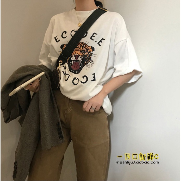 Áo Thun Ngắn Tay Cổ Tròn Dáng Rộng Đơn Giản Phong Cách Retro Hàn Quốc Cho Nữ