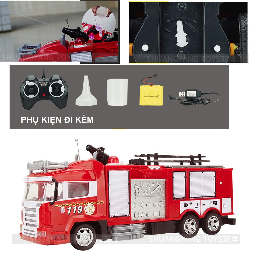 Xe cứu hỏa điều khiển từ xa sóng 2.4G pin sạc 4.8v xe đồ chơi trẻ em phun được nước thật