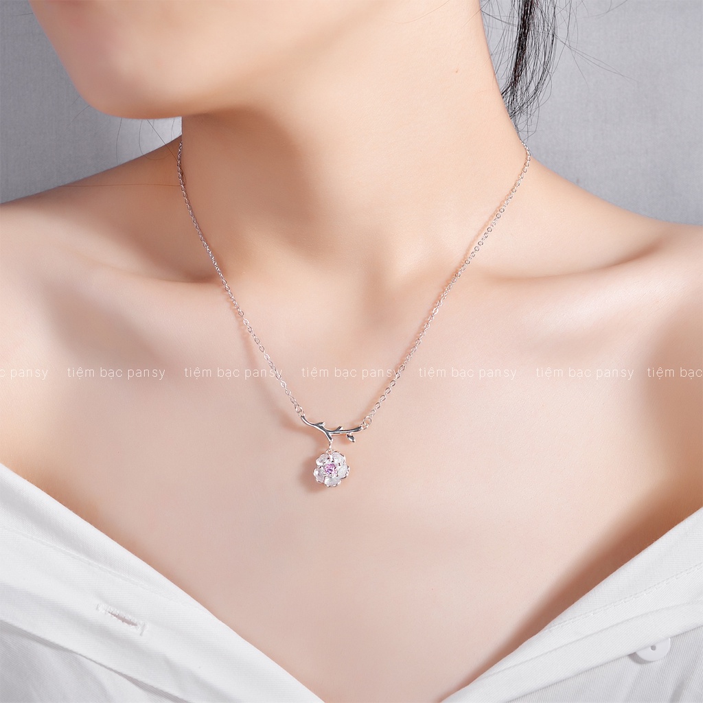Dây chuyền bạc nữ hoa anh đào Sakura, vòng cổ bạc 925 PANSY phong cách Nhật Bản