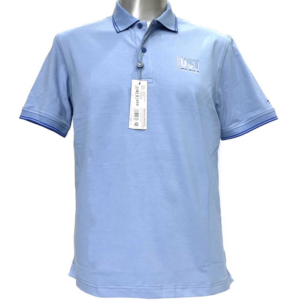 Viettien - Áo thun nam màu xanh dương có cổ 6R3261 phom regular fit may vừa vặn không ôm không rộng lắm - Áo thun nam