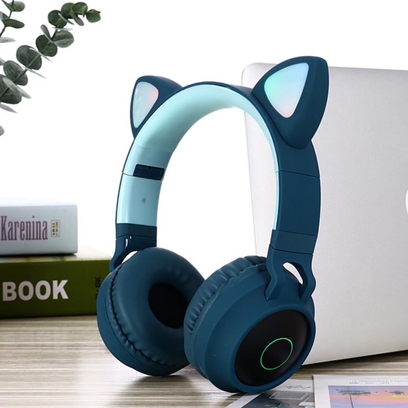 Tai Nghe Gaming Mèo Headphone Màu Xanh Không Dây Bluetooth Hỗ Trợ Đàm Thoại 2 Chiều