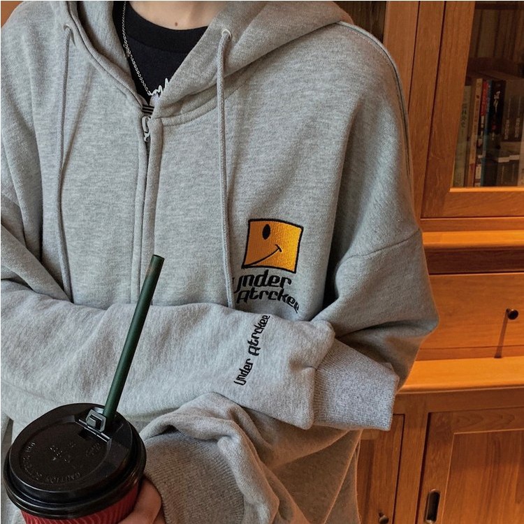 Áo khoác nỉ dài tay UNDER nam nữ [FREESHIP] ♥ Jacket in hình mặt cười thu đông form rộng unisex ♥ | BigBuy360 - bigbuy360.vn