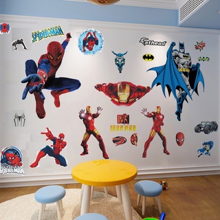 Decal dán tường, hình dán tường trang trí mẫu siêu nhân anh hùng người nhện, người sắt, người dơi batman