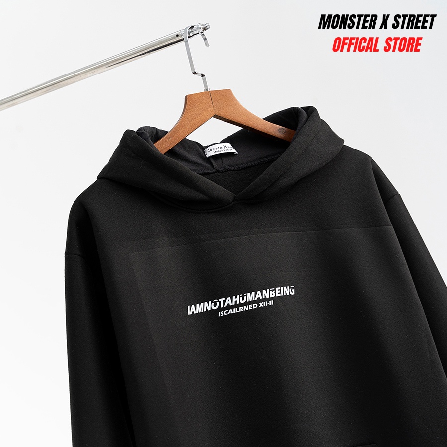 Áo hoodie nỉ bông Monster X Street Human Black nam nữ form rộng thu đông Local Brand