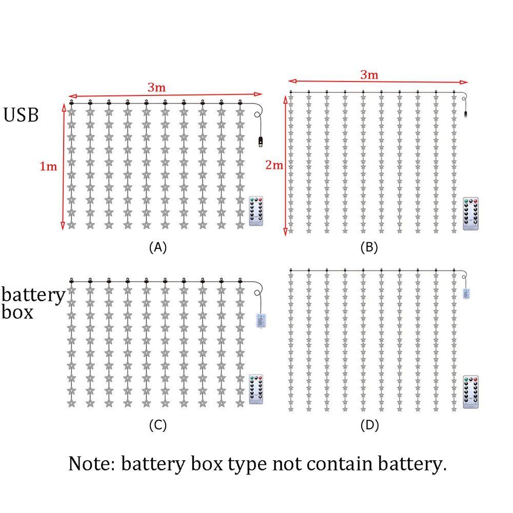 Dây Đèn LED 100 / 200 Bóng Hình Ngôi Sao Trang Trí Rèm Cửa