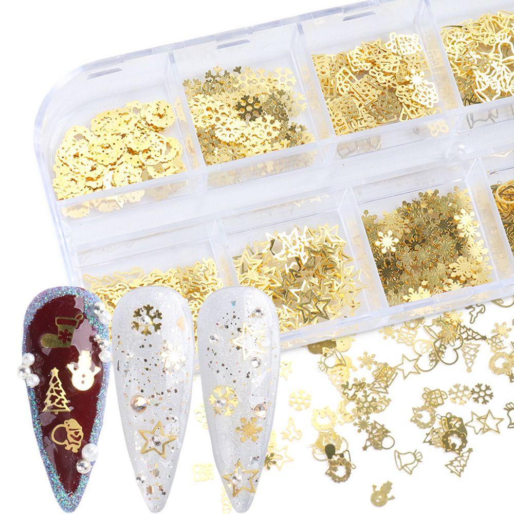 Hộp 600 Hạt Kim Sa Trang Trí Móng Tay Nghệ Thuật Charms|Hạt Kim Tuyến Lấp Lánh