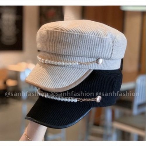 Mũ Thủy Thủ Trơn Đính Dây Hạt Nón Beret Chất Nhung Cao Cấp Thời Trang Phong Câch Hàn Quốc TT_BR01