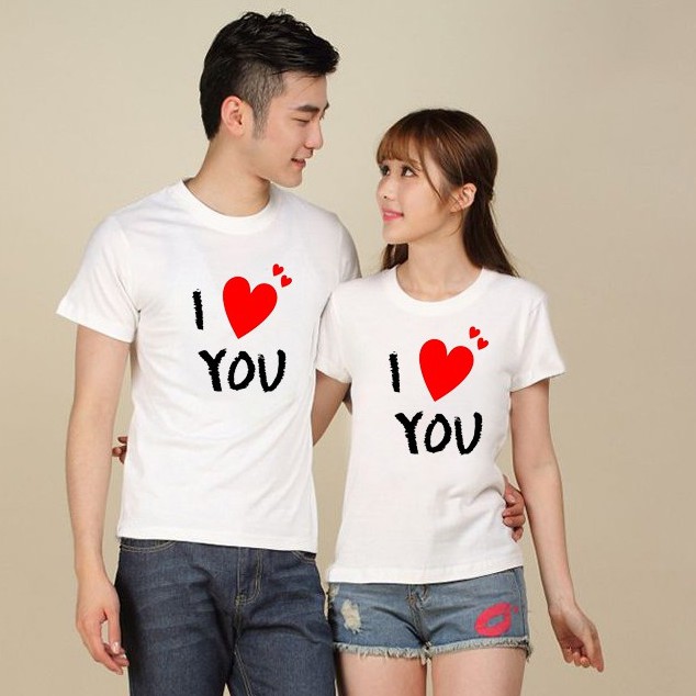 Áo Thun Cặp Đôi Tình Yêu Nam Nữ Ngắn Tay Đáng Yêu Siêu Xinh In I Love You Vải Cotton Mềm Mịn Thoáng Mát