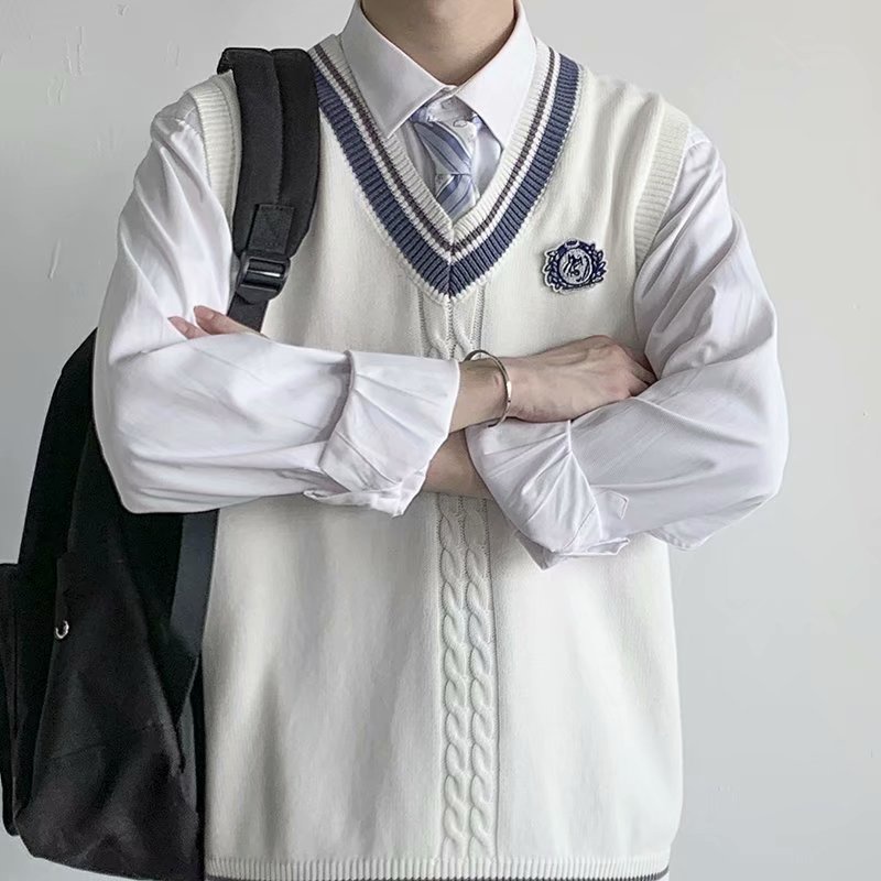 Áo Len Không Tay Cổ Chữ V Dáng Rộng Rãi Thời Trang Mùa Thu Phong Cách Hàn Quốc Sành Điệu Cho Nam Và Nữ