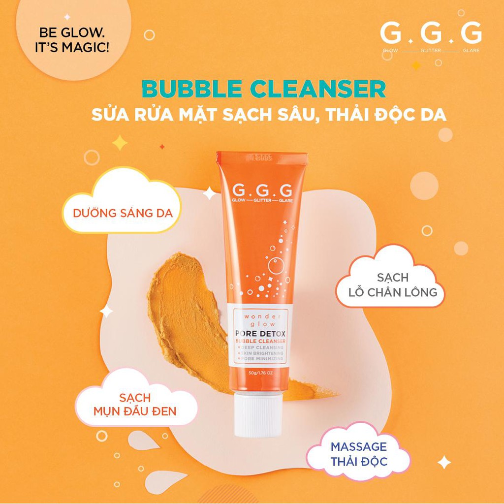 Sữa Rửa Mặt Thải độc, Trắng da, Sạch mụn đầu đen G.G.G Wonder Glow Pore Detox Bubble Cleanser 50gr | BigBuy360 - bigbuy360.vn
