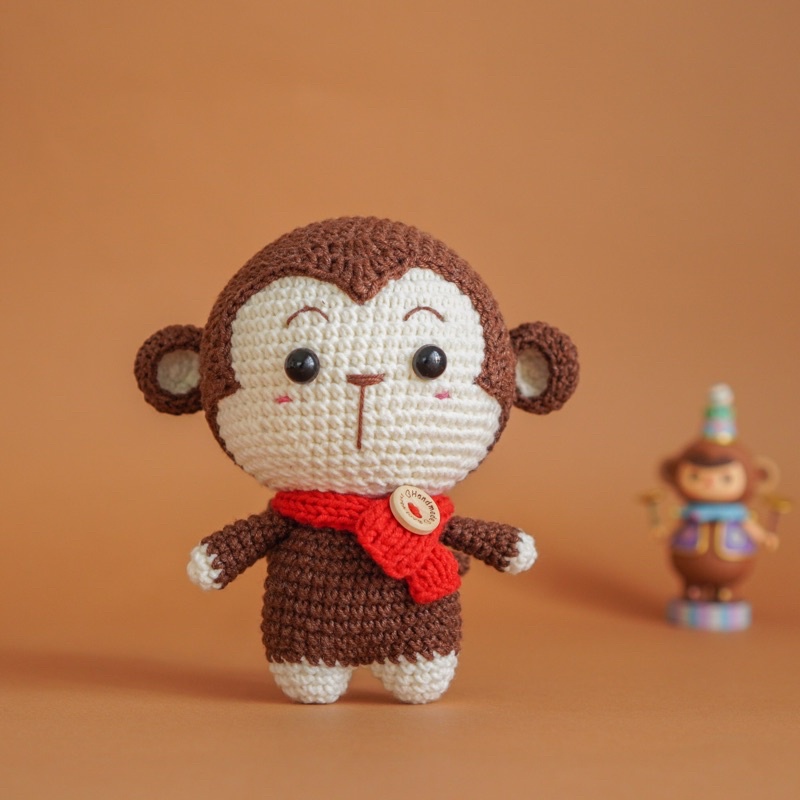 Con Khỉ Nhồi Bông Bằng Len Làm Móc Khoá Quà Tặng - Thú Bông Len Handmade Đan Móc Thủ Công Bằng Tay