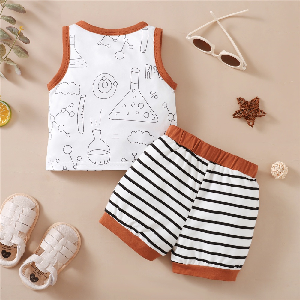 Set trang phục thể thao 2 mảnh MIKRDOO gồm áo không tay + quần short họa tiết kẻ sọc thời trang mùa hè cho bé trai