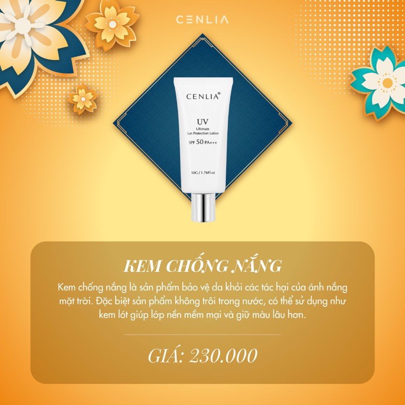 Kem chống nắng CENLIA ✅[PHÂN PHỐI CHÍNH HÃNG]✅ Chống nắng vật lý, bảo vệ da suốt 8 giờ, không trôi trong nước, nâng tone