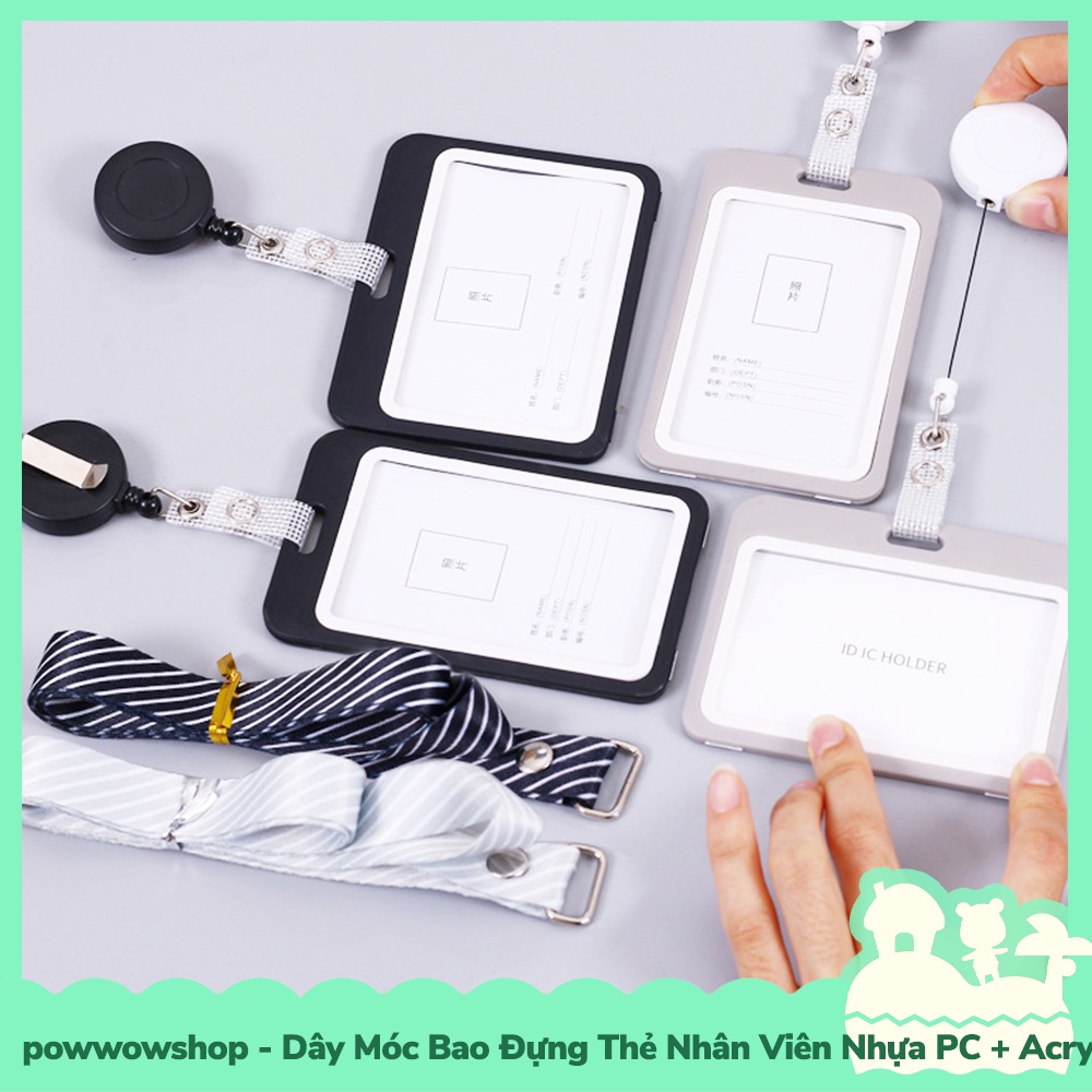 Dây Kéo Bao Đựng Thẻ Nhân Viên Nhựa PC + Acrylic Phong Cách Đơn Giản Simple Black & Grey