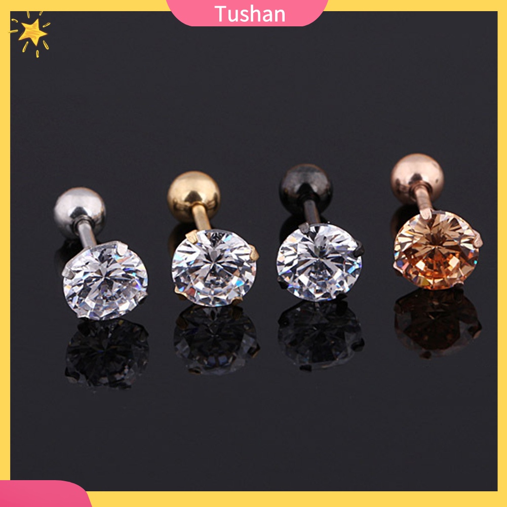 Bông tai đinh tán bằng thép titan đính zirconia cho unisex