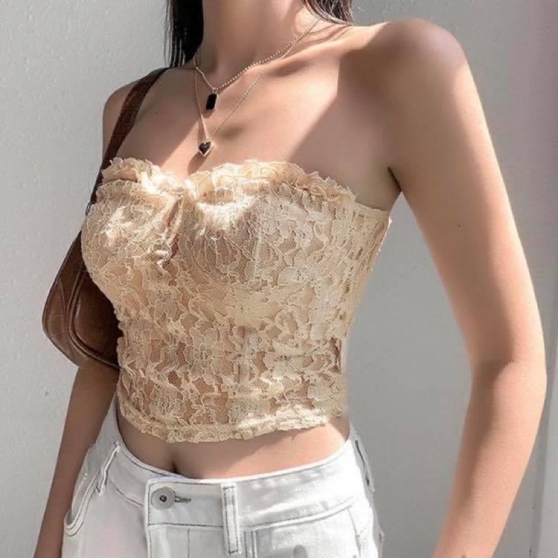 Áo bralette ống cúp ngực phối ren beo ôm sát body trơn quyến rũ - Order taobao quảng châu
