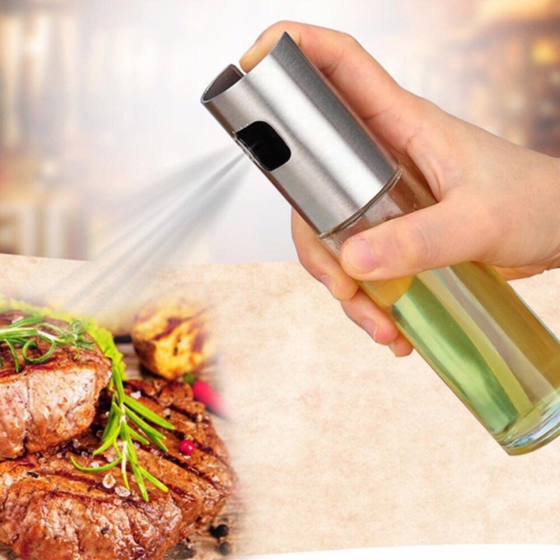Lọ xịt dầu ăn thuỷ tinh nắp inox, bình xịt dầu ăn thuỷ tinh 100ml