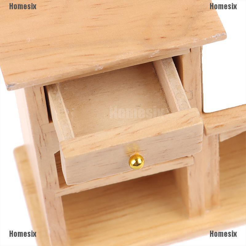 [HoMSI] 1/12 Miniature Wooden Wash Basin Cabinet with Ceramic Hand Sink for Dollhouse SUU