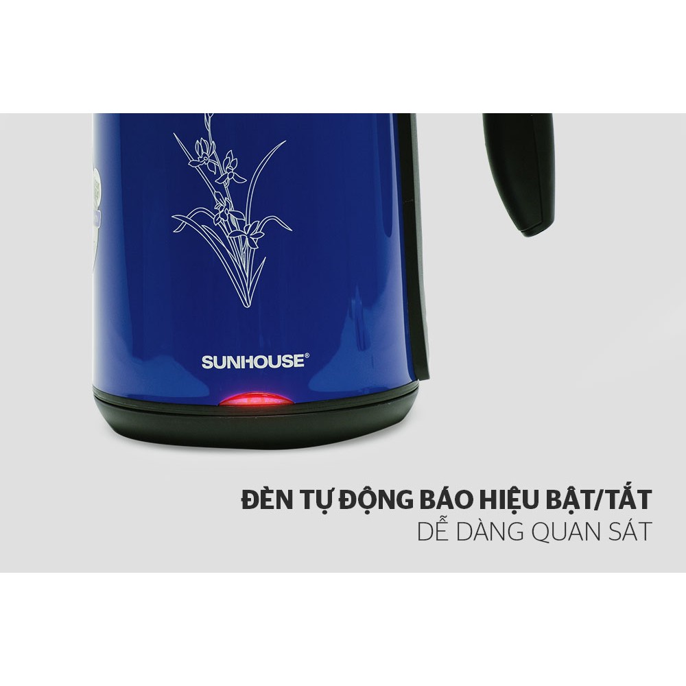 Ấm siêu tốc inox 2 lớp vỏ nhựa cách nhiệt 1.7lit Sunhouse SHD1382B - màu xanh