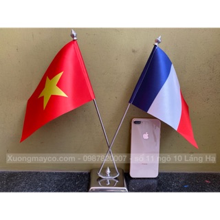 Cờ để bàn Việt Nam - Pháp đế đôi inox