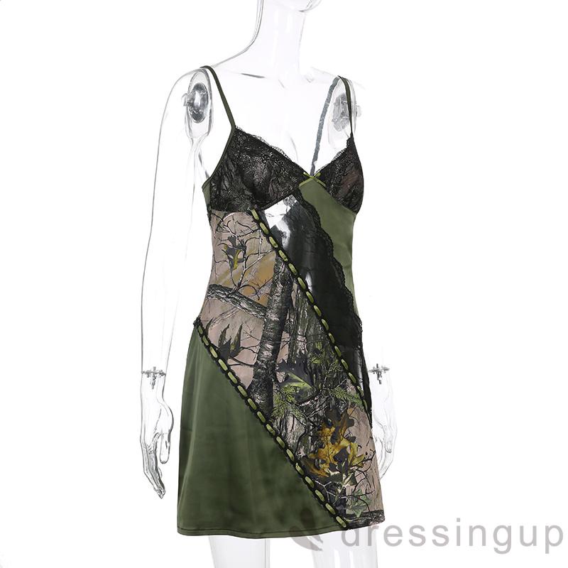 Đầm hai dây cổ chữ V in họa tiết thời trang cho nữ