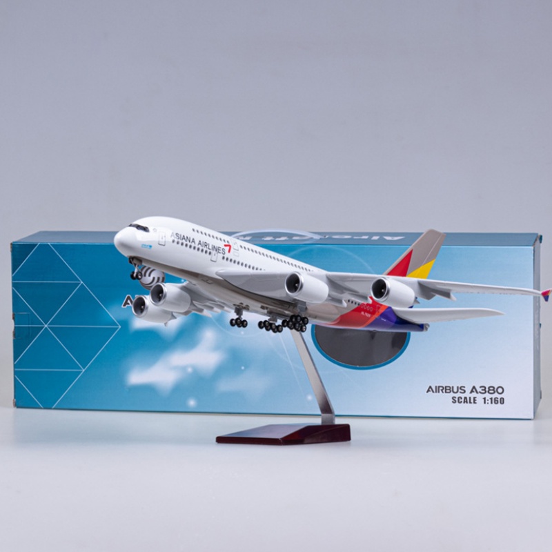 1/160 Scale 50.5CM Máy bay 380 A380 Korean ASIANA Airline Model W Đèn LED & bánh răng hạ cánh Đồ chơi máy bay bằng nhựa