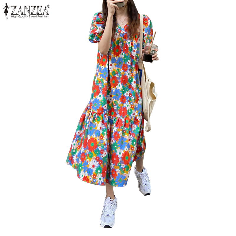 Đầm ZANZEA Ngắn Tay Cổ Chữ V Dáng Dài Thời Trang Hàn Quốc Cho Nữ | BigBuy360 - bigbuy360.vn