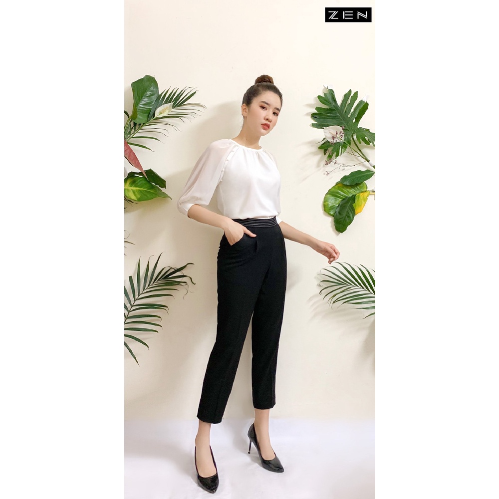 Áo sơ mi lụa trắng tay lỡ đính chai đi làm đi chơi thiết kế ZEN 18/V164