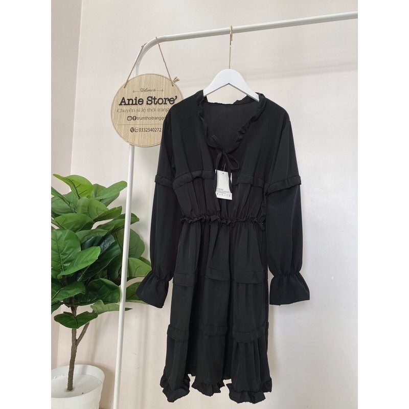 Váy Babydoll Vintage viền bèo tiểu thư siêu xinh 2 màu ➡ Đầm nữ trắng nhiều tầng dáng dài kèm ảnh thật | BigBuy360 - bigbuy360.vn