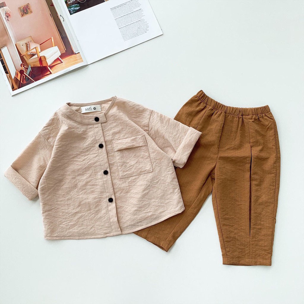 Set sơ mi đũi cho bé trai Phong cách hàn Quốc - Shop Chuyên thiết kế quần áo trẻ em - ST21-BN03