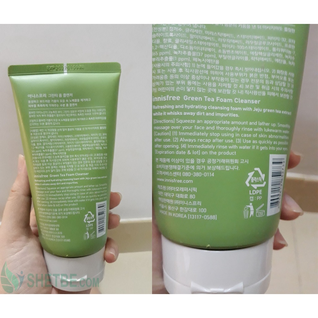 Sữa rửa mặt trà xanh .