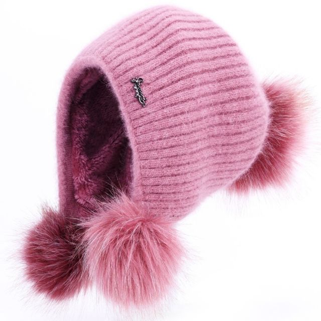 Mũ len lông thỏ 3 quả bông | BigBuy360 - bigbuy360.vn