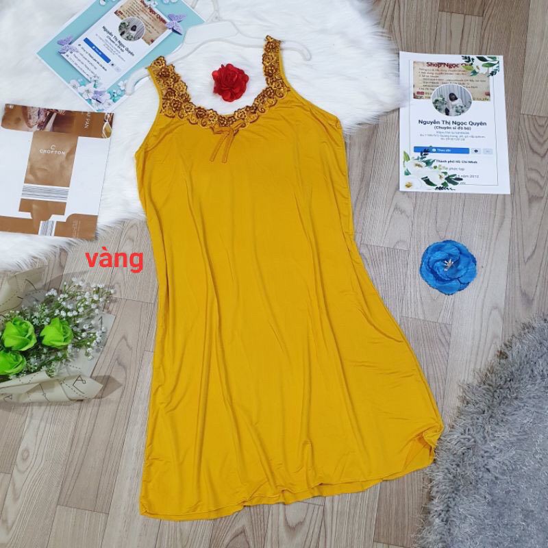 [Video+Ảnh Thật] Đầm Thun Lạnh, Đầm Ngủ Dây Bản Phối Ren | BigBuy360 - bigbuy360.vn