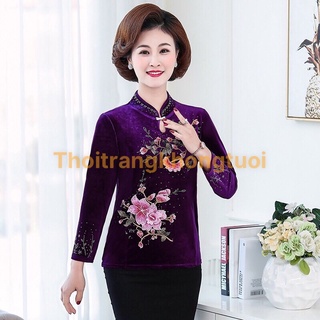 Áo nhung trung niên tặng mẹ mẫu cổ tàu
