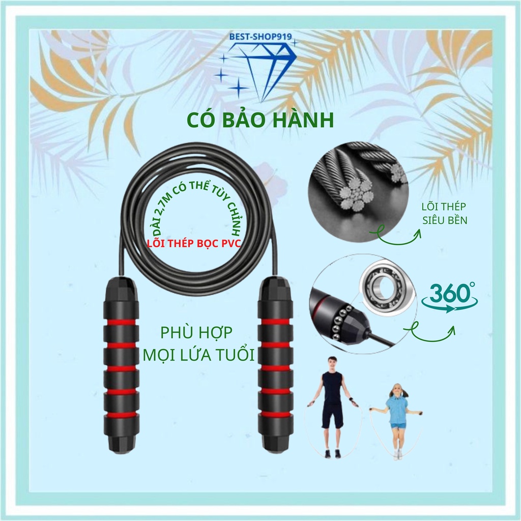 Dây nhảy giảm cân đốt mỡ bụng lõi thép đàn hồi có tạ 2.7m tập thể dục gym muay thái tại nhà