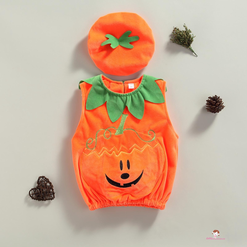 Bộ Đồ Hóa Trang Halloween Gồm Áo Không Tay Thêu Họa Tiết Quả Bí Ngô Và Quần Áo Kèm Mũ Dành Cho Trẻ Em Q7-Babies