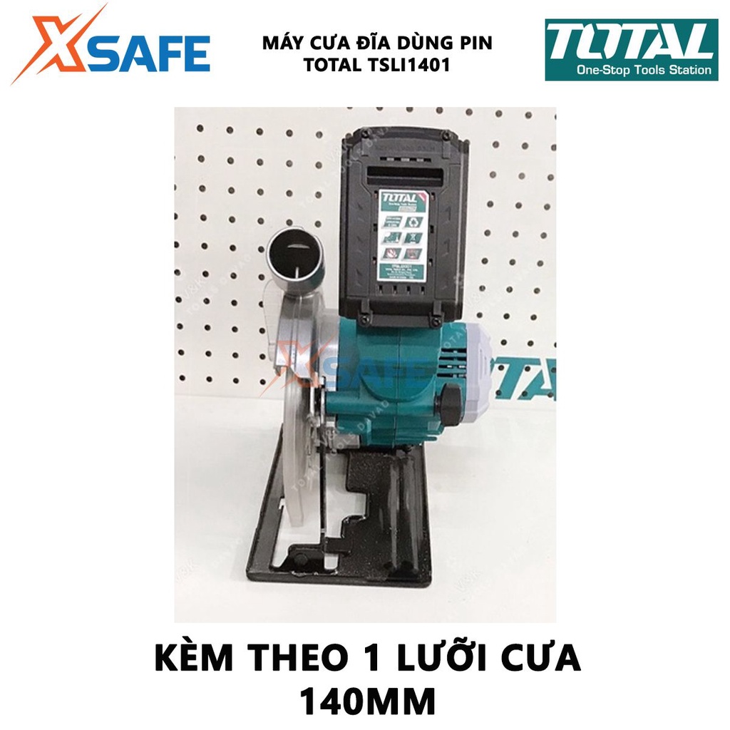 Máy cưa gỗ cầm tay dùng pin 20V TOTAL TSLI1401 Máy cưa đĩa đường kính đĩa 140-150mm, tốc độ 3600rpm, cắt tối đa 40mm
