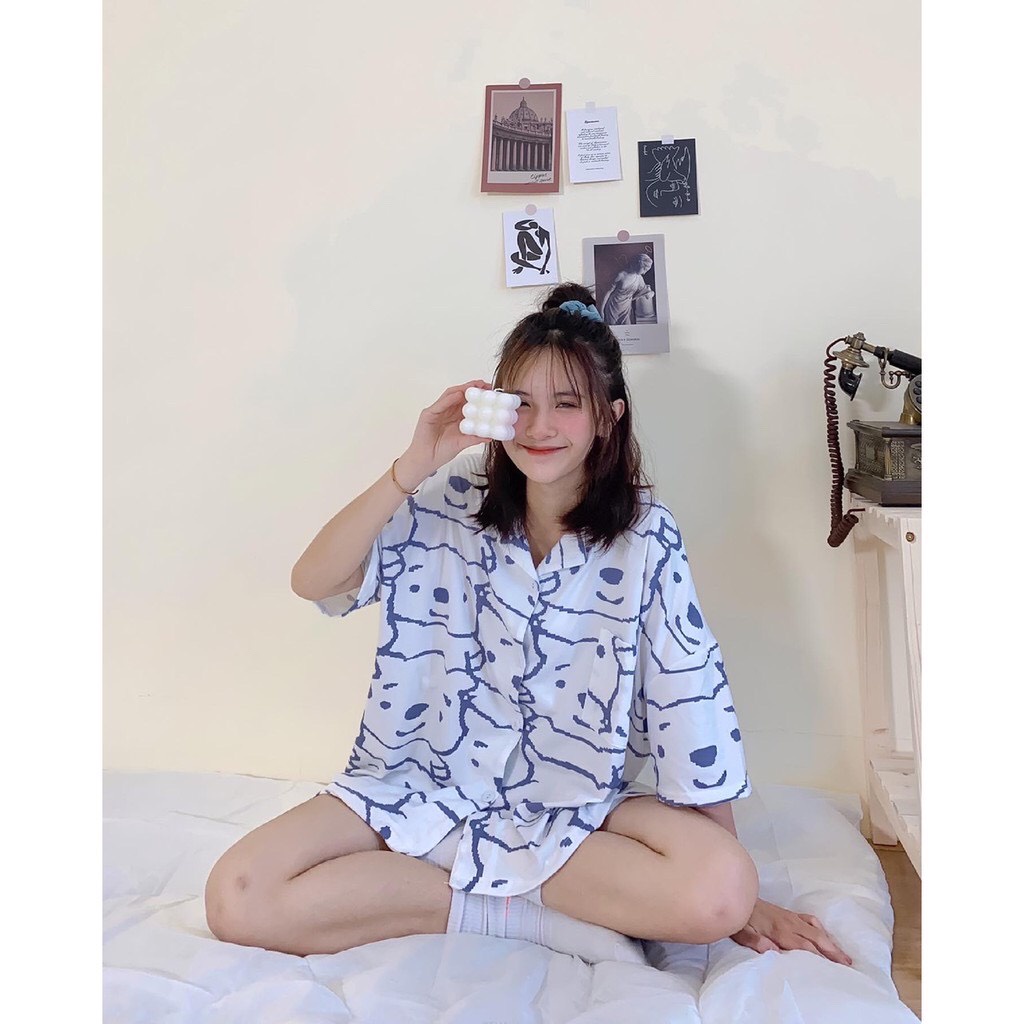 Sét Bộ Pyjama- Bộ Đồ Ngủ Con Gấu Kèm Nơ Buộc Tóc M829-Violet