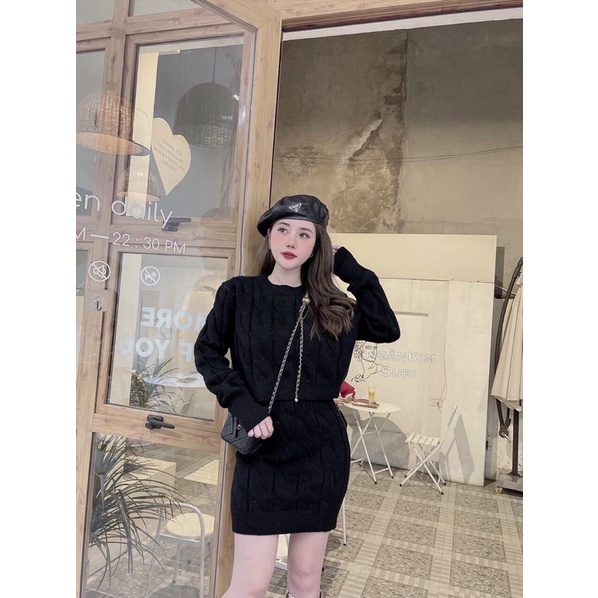 Set áo len VAYO Bộ Đầm Len áo croptop tay dài ôm body chân váy thời trang nữ đẹp dưới 55kg | BigBuy360 - bigbuy360.vn