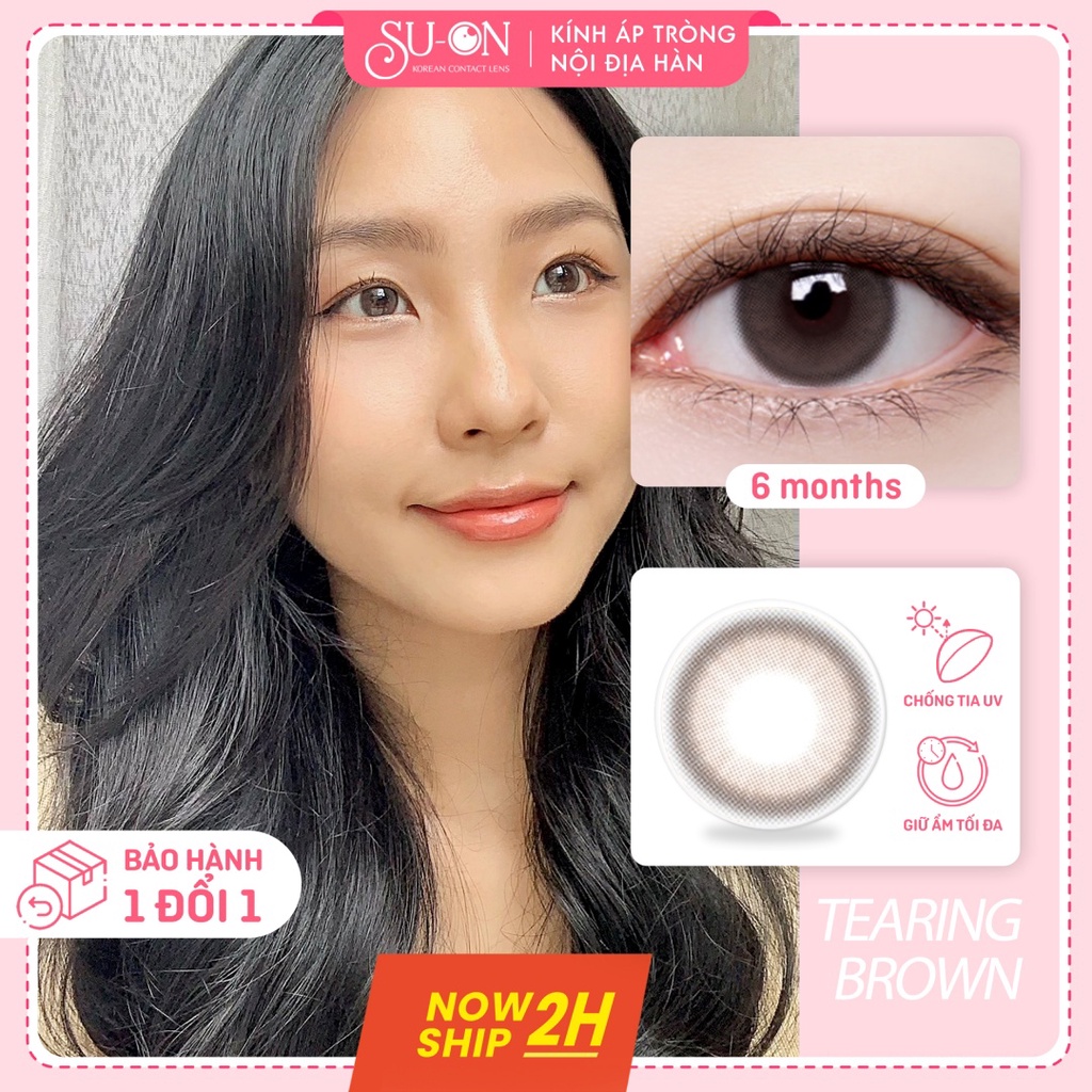 Lens xám/nâu trà sữa tự nhiên TEARING GRAY/BROWN, kính áp tròng Hàn Quốc chính hãng Lensme 14mm, siêu êm và mềm 6 tháng