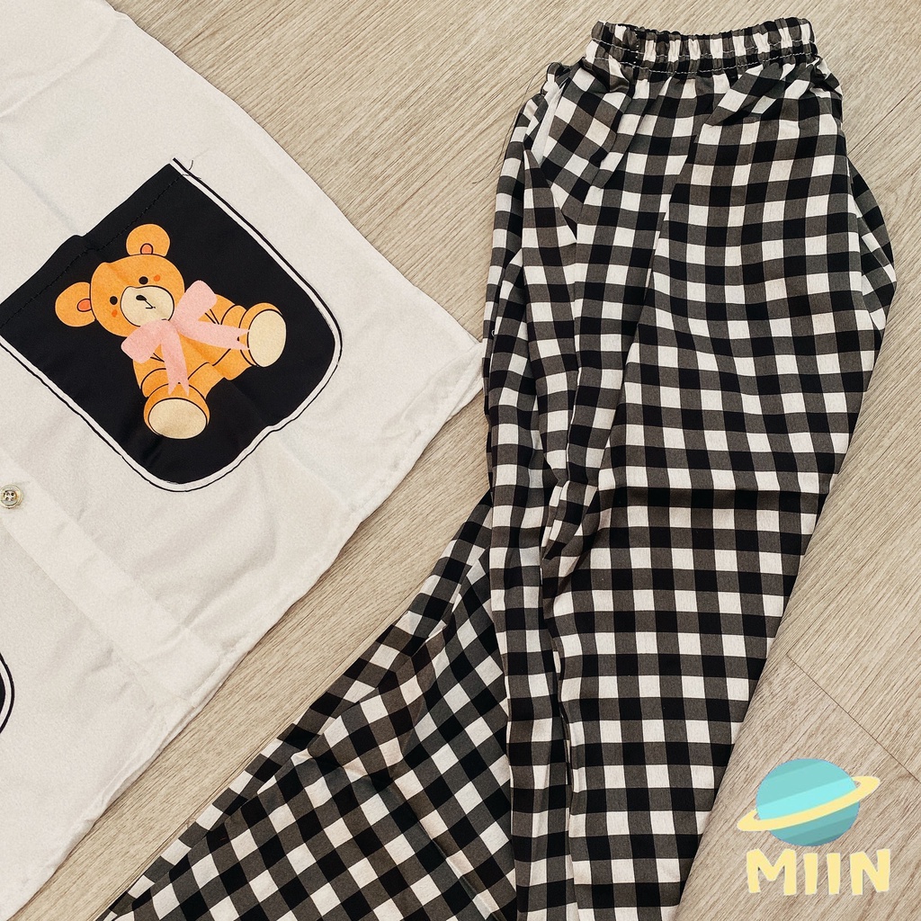 [NGỦ CAO CẤP] BỘ PYJAMA PHA KẺ TÚI GẤU - CHẤT LIỆU LATIN CAO CẤP - PHIÊN BẢN ĐÁNG YÊU