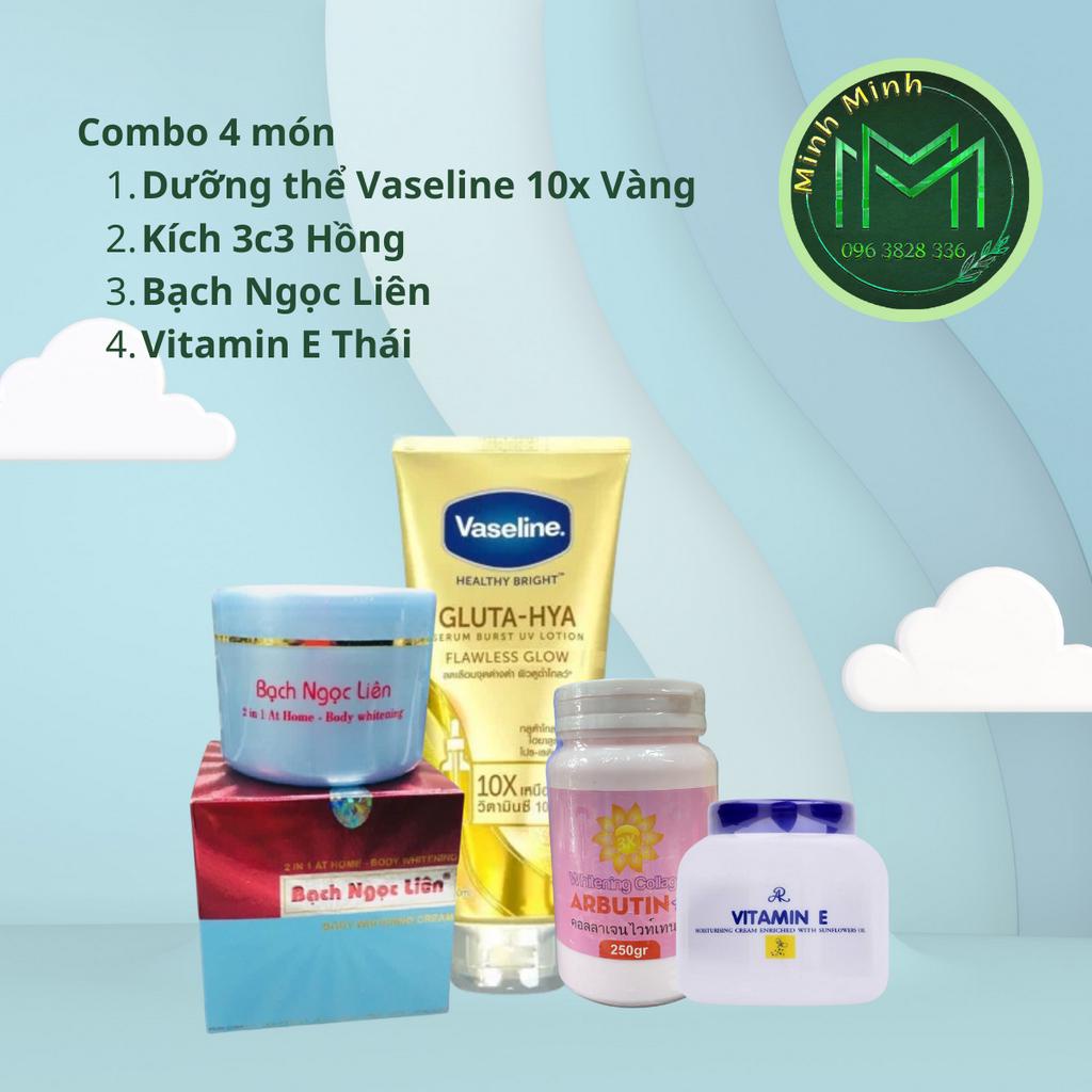 Combo 4 Món Bạch Ngọc Liên Kích Trắng Mạnh Tự Trộn Vaseline 10x Dưỡng Trắng Da Body